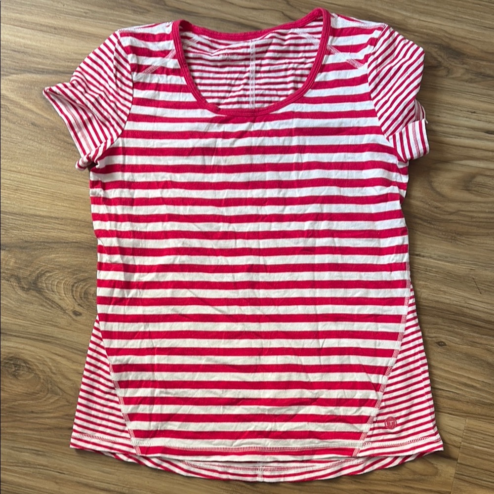 Talbots Red and White Fitted Cap Sleeve Tee